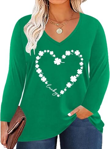 Women's Plus Size Tops Long Sleeve Tee Shirt V Neck Basic Ladies Loose Fit T Shirt in Saudi Arabia