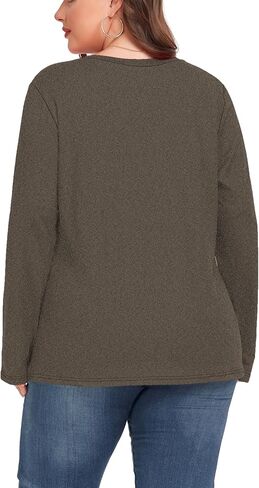 تي شيرت حريمي مقاس كبير وأكمام طويلة ورقبة على شكل حرف V أساسية فضفاضة للسيدات in Kuwait