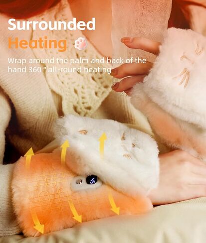 Yoidesu Cute Electric Heated Gloves for Women Girls, Wearable Hand Warmer, 3000mAh Battery Fingerless Plush Cat Winter Heating Warming Gloves, New Year Christmas Birthday Gifts for Girls in Saudi Arabia