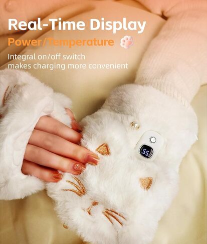 Yoidesu Cute Electric Heated Gloves for Women Girls, Wearable Hand Warmer, 3000mAh Battery Fingerless Plush Cat Winter Heating Warming Gloves, New Year Christmas Birthday Gifts for Girls in Saudi Arabia