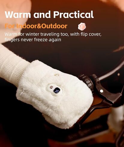 Yoidesu Cute Electric Heated Gloves for Women Girls, Wearable Hand Warmer, 3000mAh Battery Fingerless Plush Cat Winter Heating Warming Gloves, New Year Christmas Birthday Gifts for Girls in Saudi Arabia