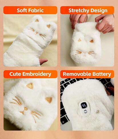 Yoidesu Cute Electric Heated Gloves for Women Girls, Wearable Hand Warmer, 3000mAh Battery Fingerless Plush Cat Winter Heating Warming Gloves, New Year Christmas Birthday Gifts for Girls in Saudi Arabia