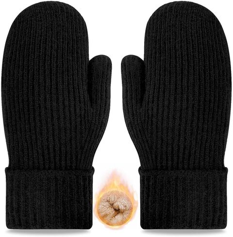 woogwin Winter Mittens for Women Men Warm Thick Thermal Fleece Stretchy Knit Wool Snow Gloves for Cold Weather Folding Cuffs in Kuwait