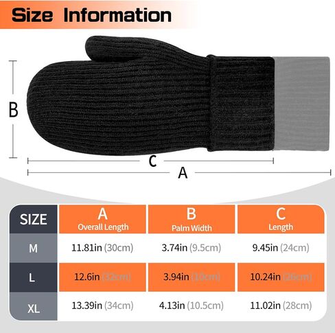 woogwin Winter Mittens for Women Men Warm Thick Thermal Fleece Stretchy Knit Wool Snow Gloves for Cold Weather Folding Cuffs in Kuwait