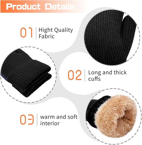 woogwin Winter Mittens for Women Men Warm Thick Thermal Fleece Stretchy Knit Wool Snow Gloves for Cold Weather Folding Cuffs in Kuwait