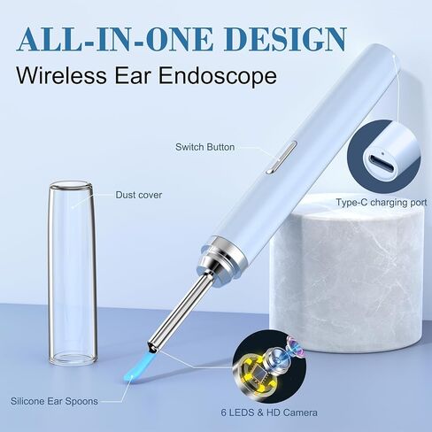 كاميرا أداة إزالة شمع الأذن، منظف الأذن مع 6 مصابيح LED ونصائح بديلة، طقم تنظيف الأذن HD 1080P مع منظار الأذن in Kuwait