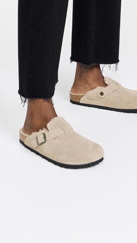 Birkenstock Women's Boston Shearling Clogs, Taupe, Tan, 7-7.5 Narrow US in Saudi Arabia