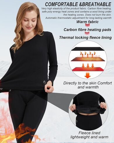 Women's Heated Thermal Underwear Set, USB Women's Electric Thermal Heated Long Johns Set with Battery Pack in Saudi Arabia