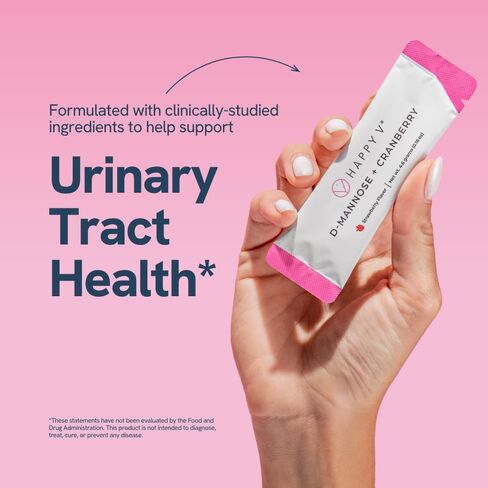 Happy V D-Mannose + Cranberry Stick Packs | Dr Formulated Urinary Tract Support Supplement | D Mannose Supplements for Women - Bladder Support - Promotes Urinary Comfort - 15 Stick Packs in Saudi Arabia