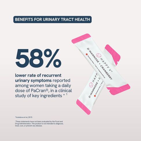 Happy V D-Mannose + Cranberry Stick Packs | Dr Formulated Urinary Tract Support Supplement | D Mannose Supplements for Women - Bladder Support - Promotes Urinary Comfort - 15 Stick Packs in Saudi Arabia