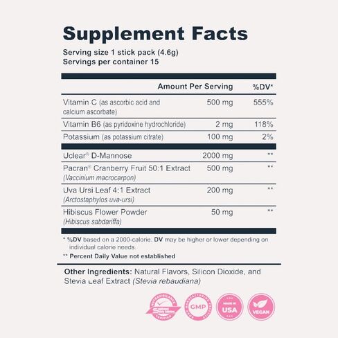 Happy V D-Mannose + Cranberry Stick Packs | Dr Formulated Urinary Tract Support Supplement | D Mannose Supplements for Women - Bladder Support - Promotes Urinary Comfort - 15 Stick Packs in Saudi Arabia