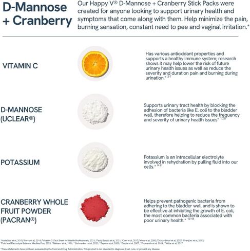 Happy V D-Mannose + Cranberry Stick Packs | Dr Formulated Urinary Tract Support Supplement | D Mannose Supplements for Women - Bladder Support - Promotes Urinary Comfort - 15 Stick Packs in Saudi Arabia