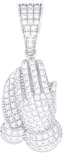 14K White Gold Look 925 Sterling Silver Mens 0.81ct Moissanite Praying Hands Symbol Religious Charm Pendant in Saudi Arabia