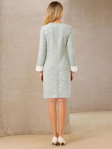 Women's Tweed Dress Formal Work Long Sleeve Sheath Dresses in Kuwait