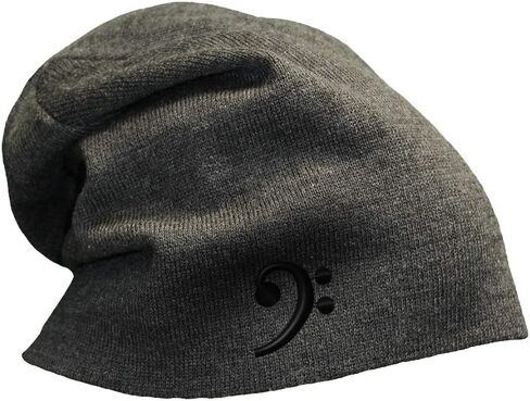 Slouchy Beanie for Men Black Bass Clef Black Embroidery Cotton Women Skull Cap in Saudi Arabia