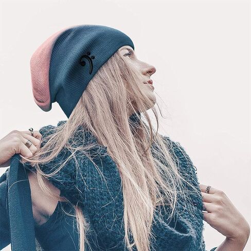 Slouchy Beanie for Men Black Bass Clef Black Embroidery Cotton Women Skull Cap in Saudi Arabia