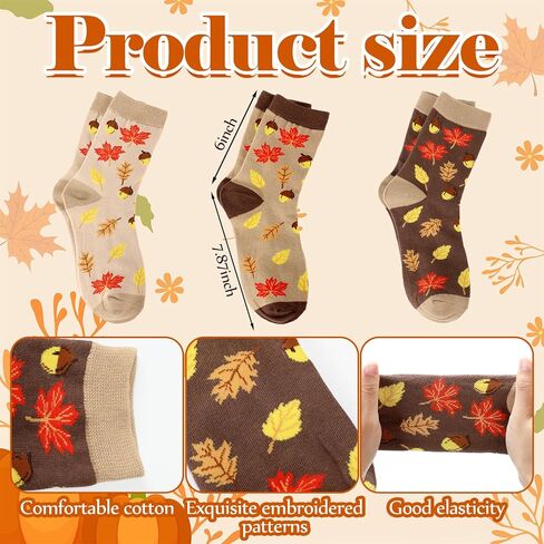 JenPen 3 Pairs Fall Crew Socks Autumn Maple Leaf Acorn Novelty Crew Socks Breathable Knit Cotton for Women Fall Autumn in Saudi Arabia