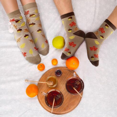 JenPen 3 Pairs Fall Crew Socks Autumn Maple Leaf Acorn Novelty Crew Socks Breathable Knit Cotton for Women Fall Autumn in Saudi Arabia