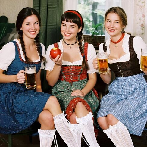 3 أزواج من جوارب Oktoberfest للنساء، أعلى الفخذ الأبيض من الدانتيل مع جوارب فيونكة جوارب بيضاء طويلة لوليتا لملابس طلاب لوليتا التنكرية in Saudi Arabia