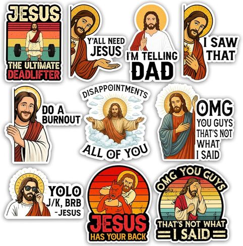 TODOLIA (10Pcs-3in) Funny Jesus Meme Sticker Pack, Christian Humor Sticker, Catholic Christian Gift, Church Bible Verse Religious Decoration for Laptop Tablet Water Bottle Helmet Car Truck Vehicle in Saudi Arabia