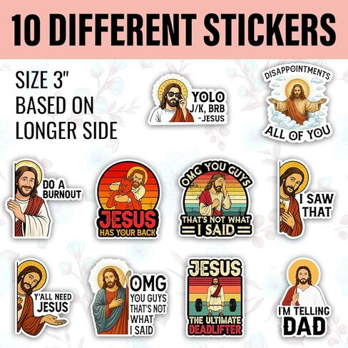 TODOLIA (10Pcs-3in) Funny Jesus Meme Sticker Pack, Christian Humor Sticker, Catholic Christian Gift, Church Bible Verse Religious Decoration for Laptop Tablet Water Bottle Helmet Car Truck Vehicle in Saudi Arabia