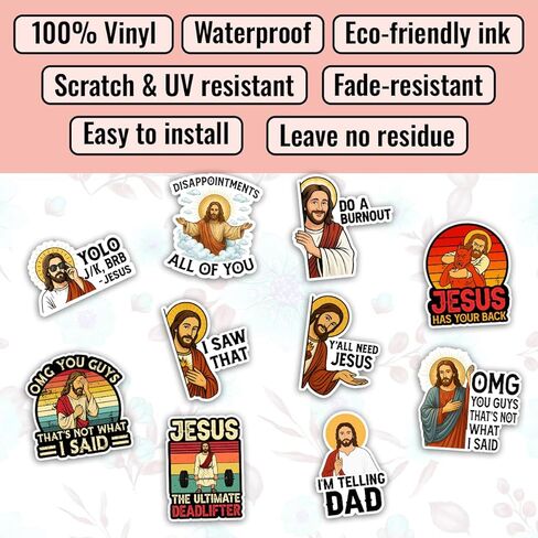 TODOLIA (10Pcs-3in) Funny Jesus Meme Sticker Pack, Christian Humor Sticker, Catholic Christian Gift, Church Bible Verse Religious Decoration for Laptop Tablet Water Bottle Helmet Car Truck Vehicle in Saudi Arabia