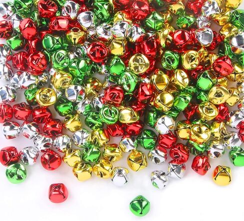 Augshy 240 Pieces Jingle Bells 4 Colors Mixed Craft Bell Bulk for Christmas Home and Pet Decorations Xmas Decor Party Favors Supplies (0.3/0.4/0.47 inch) in Saudi Arabia