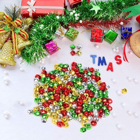 Augshy 240 Pieces Jingle Bells 4 Colors Mixed Craft Bell Bulk for Christmas Home and Pet Decorations Xmas Decor Party Favors Supplies (0.3/0.4/0.47 inch) in Saudi Arabia