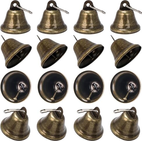 Vintage Bronze Bells with Spring Clips, 1.5 Inch Decorative Metal Bells for Christmas Tree, Set of 16 in Saudi Arabia