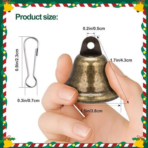 Vintage Bronze Bells with Spring Clips, 1.5 Inch Decorative Metal Bells for Christmas Tree, Set of 16 in Saudi Arabia