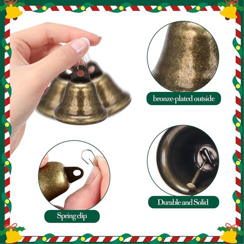 Vintage Bronze Bells with Spring Clips, 1.5 Inch Decorative Metal Bells for Christmas Tree, Set of 16 in Saudi Arabia