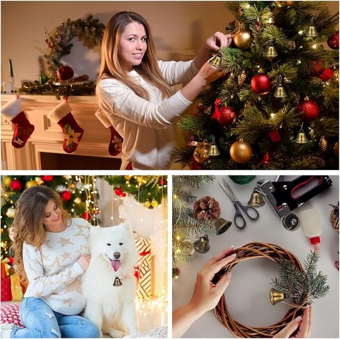 Vintage Bronze Bells with Spring Clips, 1.5 Inch Decorative Metal Bells for Christmas Tree, Set of 16 in Saudi Arabia