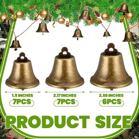 Zonon 5.91 ft Christmas Bronze Jingle Bells Hanging String Vintage Jingle Bell Decorative Craft Bell Garland on String Metal Gold Bells for Wall Ornaments Home Office Door Decorations in Saudi Arabia