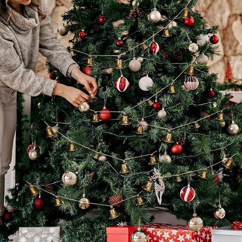 Zonon 5.91 ft Christmas Bronze Jingle Bells Hanging String Vintage Jingle Bell Decorative Craft Bell Garland on String Metal Gold Bells for Wall Ornaments Home Office Door Decorations in Saudi Arabia