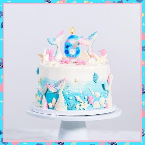Number 6 Birthday Candle Cartoon Blue Pink Anime Themed Numeral Candle Hibiscus Flower Monstera Leaves Cake Topper for Kids Birthday Hawaii Party Favor Decoration Supplies in Saudi Arabia