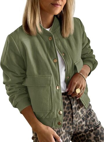 Tankaneo Womens Cropped Puffer Bomber Jacket Winter Casual Button Down Varsity Coats with Pockets in Saudi Arabia