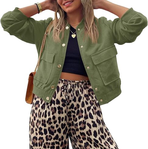 Tankaneo Womens Cropped Puffer Bomber Jacket Winter Casual Button Down Varsity Coats with Pockets in Saudi Arabia