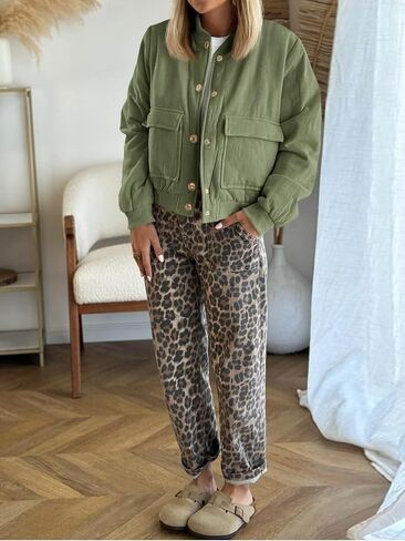 Tankaneo Womens Cropped Puffer Bomber Jacket Winter Casual Button Down Varsity Coats with Pockets in Saudi Arabia