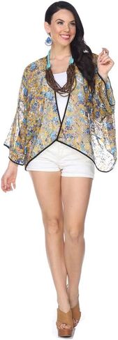 Aris A Women 100% Silk Burnout Satin Vintage Floral Print Cropped Jacket Yellow in Saudi Arabia