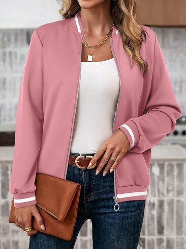Magritta Womens Zip Up Jackets Dressy Long Sleeve Sweatshirt Button Down Cropped Bomber Jacket Fall Shirts with Pocket in Kuwait