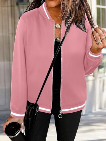 Magritta Womens Zip Up Jackets Dressy Long Sleeve Sweatshirt Button Down Cropped Bomber Jacket Fall Shirts with Pocket in Kuwait