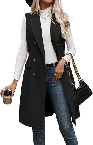 IDEALSANXUN Womens Long Wool Vest Fall Winter Sleeveless Blazer Jackets Trench Coat Outerwear Tops in Saudi Arabia