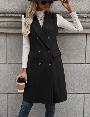IDEALSANXUN Womens Long Wool Vest Fall Winter Sleeveless Blazer Jackets Trench Coat Outerwear Tops in Saudi Arabia