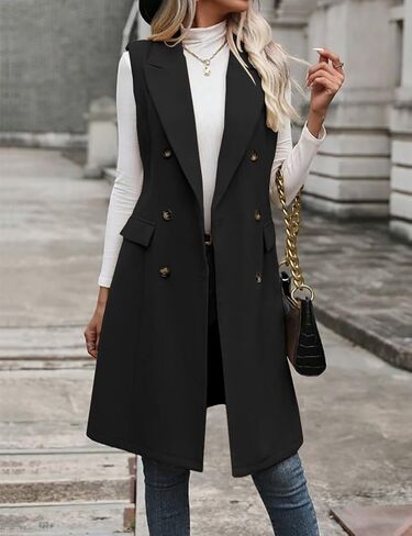 IDEALSANXUN Womens Long Wool Vest Fall Winter Sleeveless Blazer Jackets Trench Coat Outerwear Tops in Saudi Arabia