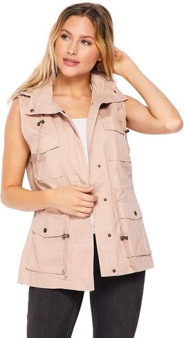 PacificPlex Womens Sleeveless Hooded Anorak Cotton Cargo Utility Safari Military Snap Fashion Vest w/Pockets in Saudi Arabia
