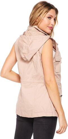 PacificPlex Womens Sleeveless Hooded Anorak Cotton Cargo Utility Safari Military Snap Fashion Vest w/Pockets in Saudi Arabia