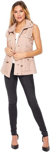 PacificPlex Womens Sleeveless Hooded Anorak Cotton Cargo Utility Safari Military Snap Fashion Vest w/Pockets in Saudi Arabia