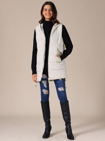 Allegra K Women's Winter Thicken Puffer Vest Hooded Sleeveless Parka Down Jackets with Pockets in Saudi Arabia