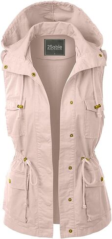 PacificPlex Womens Sleeveless Hooded Anorak Cotton Cargo Utility Safari Military Snap Fashion Vest w/Pockets in Saudi Arabia