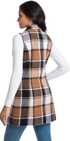 IDEALSANXUN Womens Long Wool Plaid Vest Fall Winter Sleeveless Blazer Jackets Trench Coat in Saudi Arabia